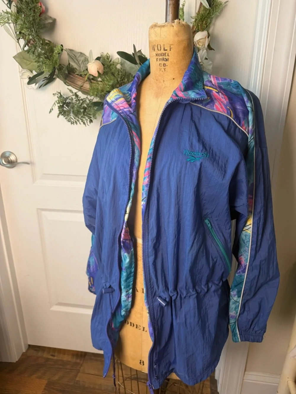 VINTAGE Reebok Jacket Womens Small, Blue Green Windbreaker retro, 1990s - Picture 9 of 9